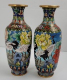 Pair Of Chinese Cloisonnãƒâ© Vases Stork Pattern