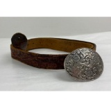 60's Vintage Cowboy Tooled Leather Belt And Buckle