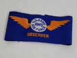 Ww2 Us Army Air Force Aws Arm Band Observer