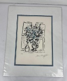 Marc Chagall Black And Blue Bouquet Signed