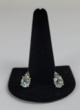 14k Yellow Gold And Blue Topaz Ladies Earrings