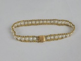 Pearl And 14k Yellow Gold Tennis Bracelet