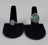 Pair Of Navajo Sterling Silver Opal Rings