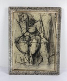 Mcm Brutalist Abstract Graphite Drawing Unsigned