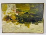 1960's Brutalist Abstract Oil On Canvas Signed