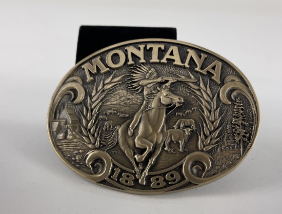 Brass Montana 1889 Indian On Horseback Belt Buckle