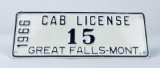Rare 1966 Great Falls Montana Cab License Plate