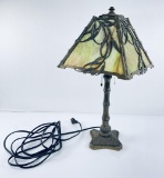 Vintage Slag Stained Glass Bamboo Pattern Lamp