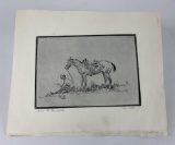 Ace Powell Etching Cowboy And Horse