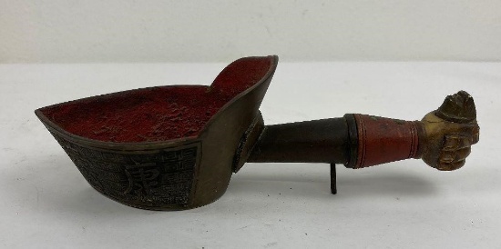 Antique Chinese Horn Handle Bronze Silk Iron