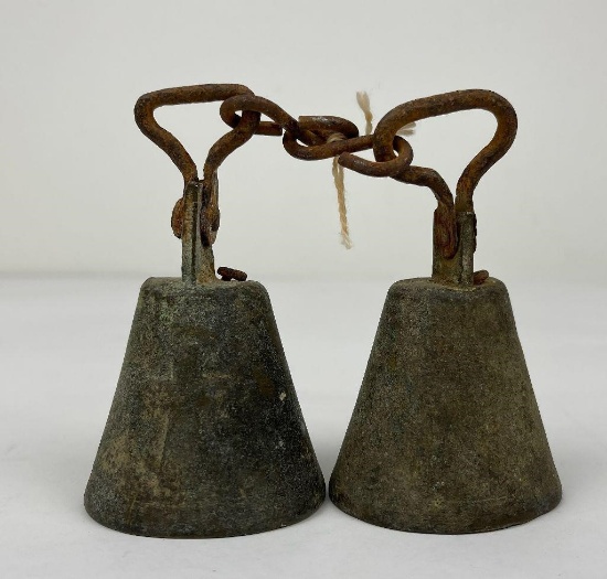 Antique Bronze Bells W/ Religious Christian Cross