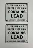 2 Antiknock Lead Porcelain Pump Plate Sign