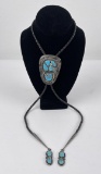 Effie Calavaza Sterling Silver Turquoise Bolo Tie