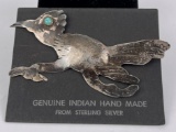 Navajo Sterling Turquoise Road Runner Brooch