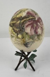 Butterfly Painted Emu Egg Bronze Stand