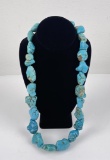 Navajo Turquoise Nugget And Coral Necklace