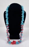 Navajo Turquoise Nugget And Coral Necklace