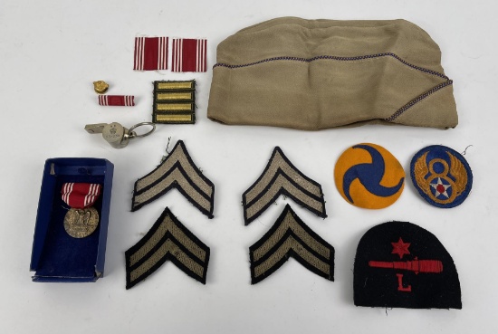 Group Of Ww2 Patches Medals And Hat