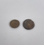 Pair Of Ancient Bronze Copper Coins