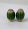 Pair Of Large Green Chevron Indian Trade Beads