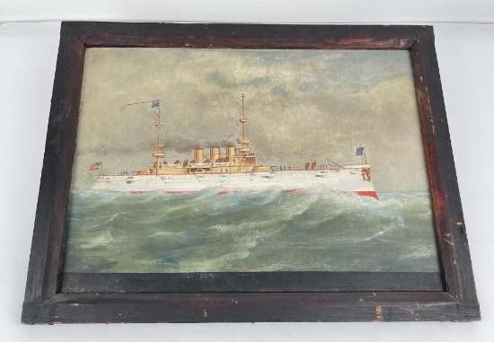 Great White Fleet Folk Art Ship Painting