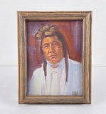 Oil On Board Montana Indian Chief Painting