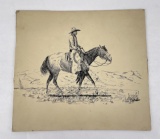 Pen And Ink Drawing Cowboy On Horse Dale Petit