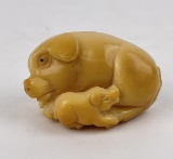 Antique Japanese Carved Pig Netsuke
