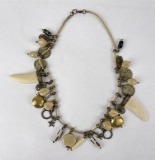 Vintage Ethnic Middle Eastern Bone Charm Necklace
