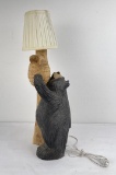 Bear And Beehive Hand Carved Wood Lamp Montana