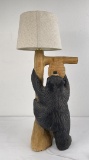 Bear And Beehive Hand Carved Wood Lamp Montana