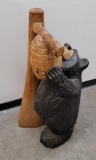Bear And Beehive Hand Carved Wood Figure Montana