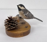Black Capped Chickadee Wood Carving Signed