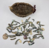 Basket Of Antique Abalone Indian Trade Pieces