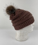Real Fur Pom Pom Knit Beanie Hat