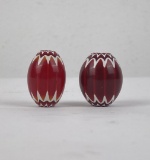 Pair Of Large Red Chevron Indian Trade Beads