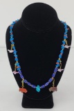 Navajo Turquoise And Coral Zuni Buffalo Necklace