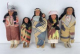 Lot Of 5 Native American Indian Skookum Dolls