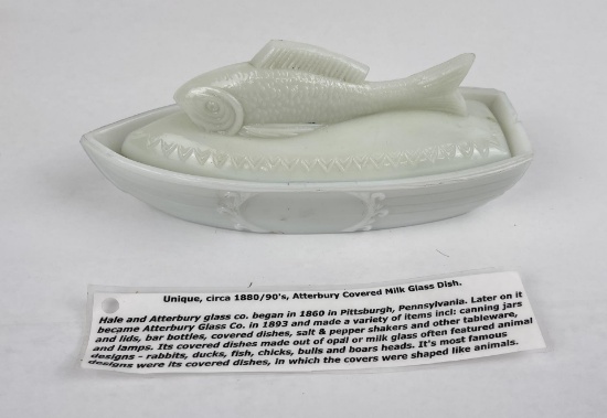 Atterbury Milk Glass Fish Butter Dish
