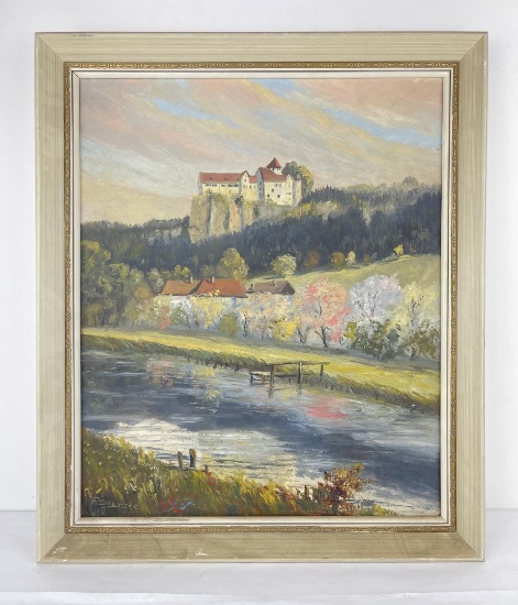 German Town Scene Painting Oil On Canvas Berger