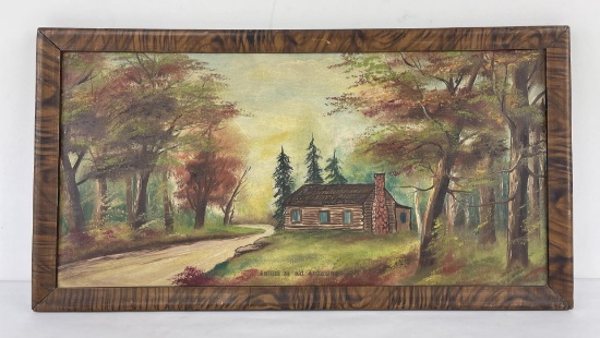 Antique Cabin In Woods Painting Signed Arkansas