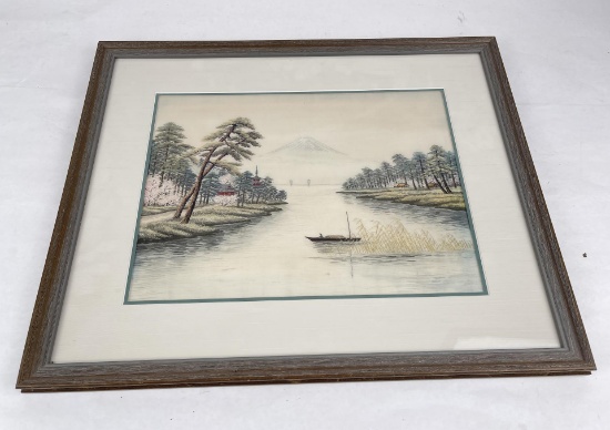 Mt Fuji Japan Embroidered Silk Picture