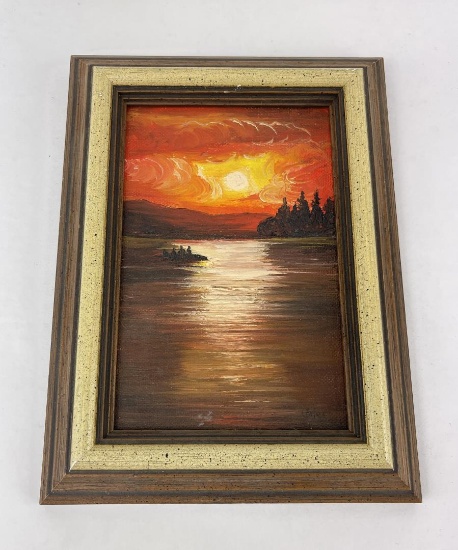 Lake Placid Oil On Board Painting
