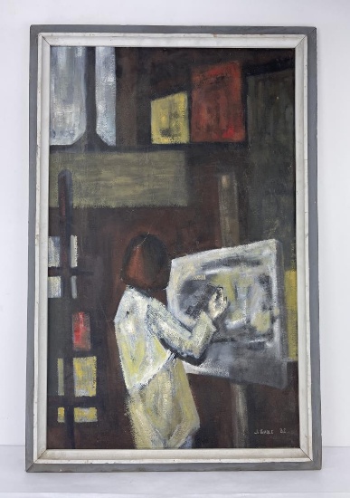 Mid Century Oil On Board Painting Gable
