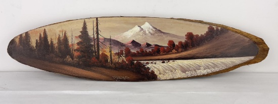 Painting On Log Mt Hood Washington Signed Morgan