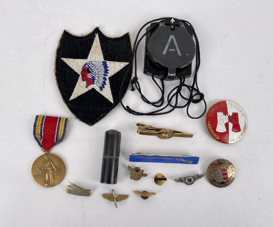Group Of Ww2 Us Army Patches Pins
