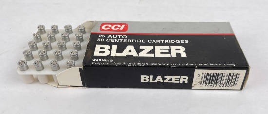 Box Of 50 Cci .25 Auto Ammo