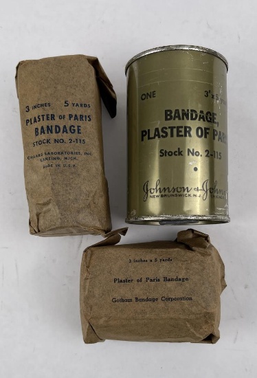 Set Of 3 Ww2 Plaster Of Paris Medical Bandages