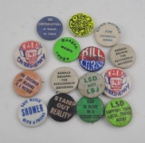 Lot Of Anti War Hippie Free Love Pins 1960s