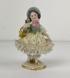 Antique Dresden Porcelain Lady In Lace Figurine